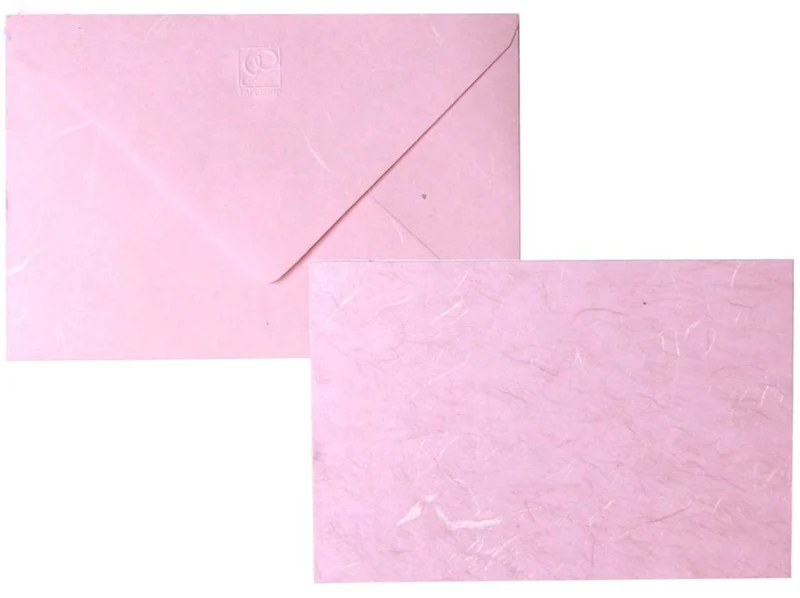 Busta Con Biglietto Carta Gelso Riso Naturale Rosa 12x17cm
