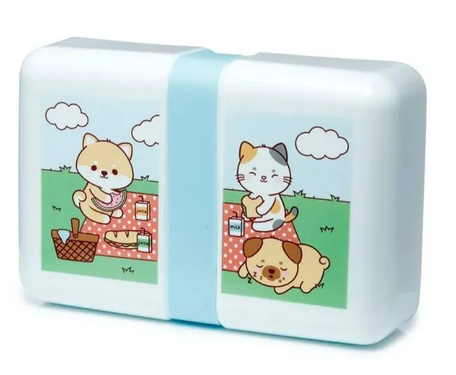 Porta Pranzo in Plastica Rettangolare con Elastico ed Animali