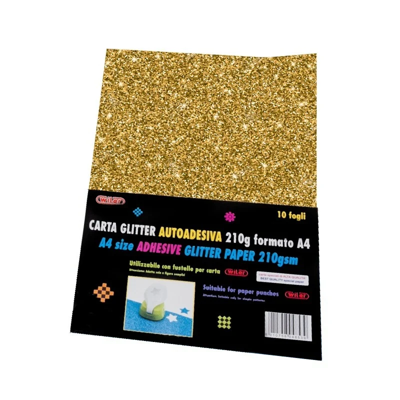 Carta Glitter Autoadesiva A4 210gr. Oro 10 Fogli