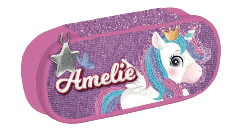 Astuccio Portapenne Ovale Rosa Unicorno Amelie