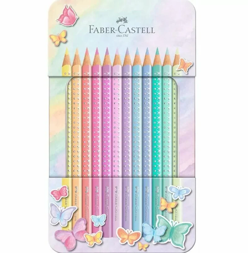 Pastelli Triangolari Sparkle Scatola In Metallo Pastel Da 12 Colori Faber-Castell