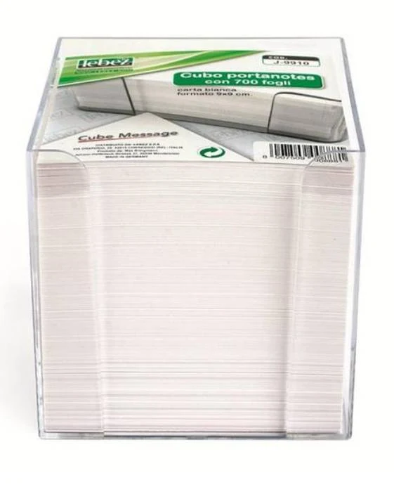 Lebez Cubo Porta Foglietti in Plastica Trasparente - 700 Fogli Bianchi 9X9cm