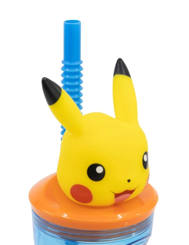 Bicchiere Borraccia Con Cannuccia Pokémon Pikachu 3D 360ml