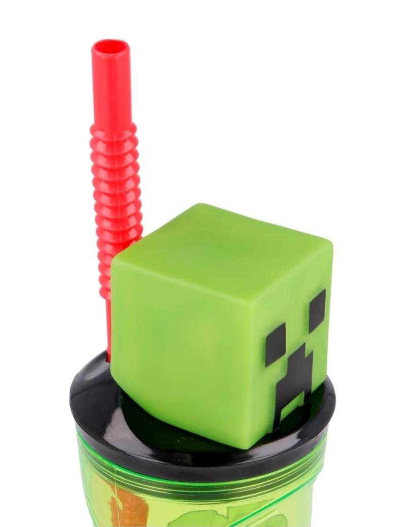 Bicchiere Borraccia Con Cannuccia Minecraft 3D 360ml