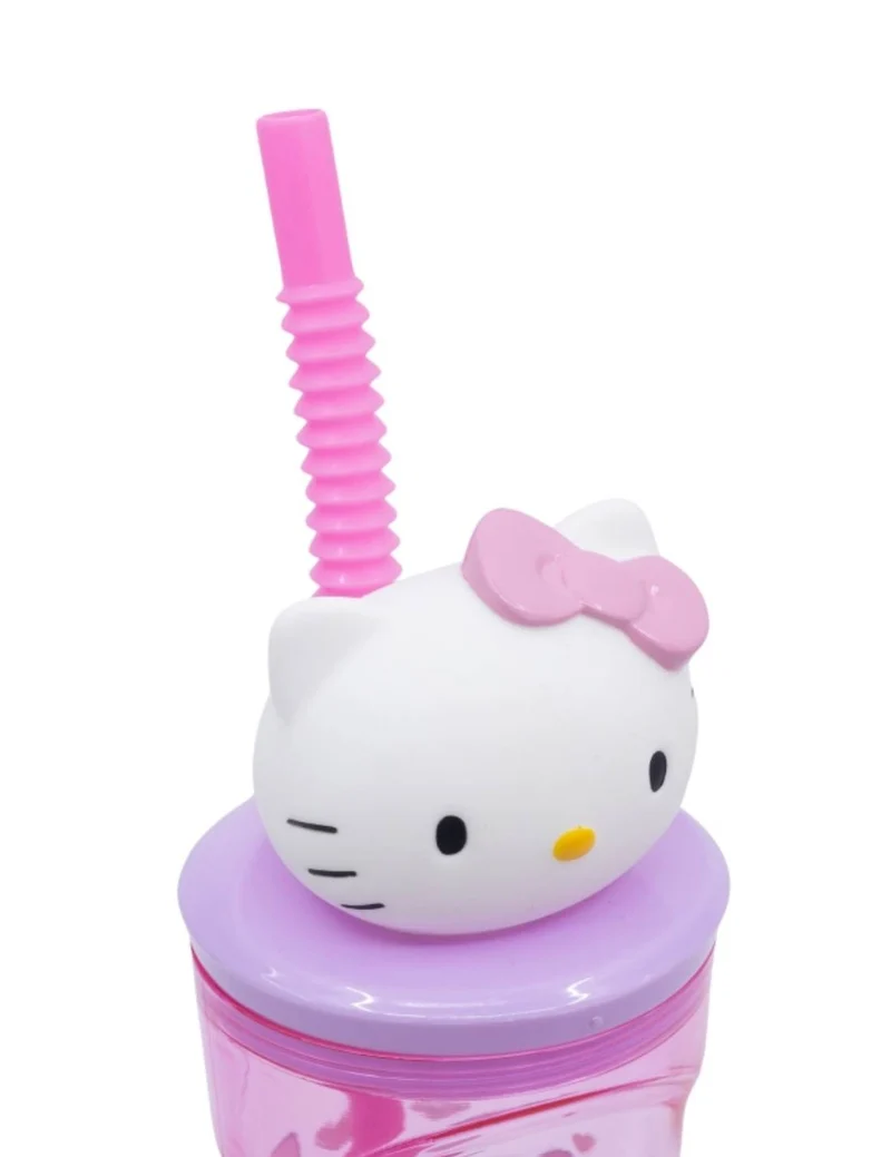 Bicchiere Borraccia Con Cannuccia Hello Kitty 3D 360ml