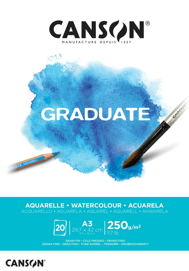 Album Blocco Graduate Acquarello Canson A3 250g/m² 20 Fogli Grana Fina