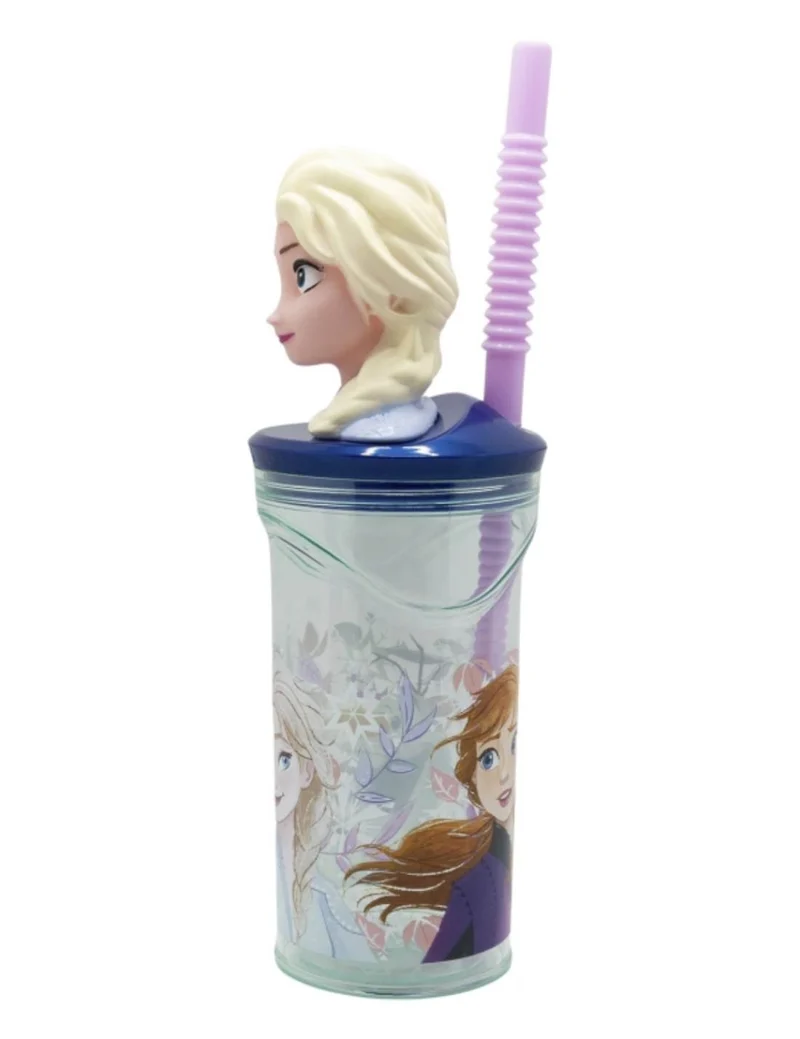 Bicchiere Borraccia Con Cannuccia Disney Frozen Elsa 3D 360ml