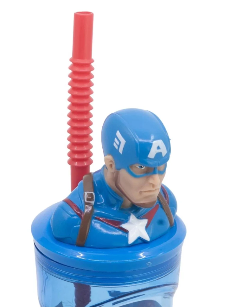 Bicchiere Borraccia Con Cannuccia Marvel Capitan America 360ml
