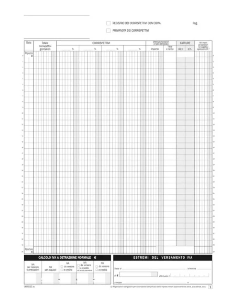 Registro Corrispettivi 13x2 Copie 20x13cm