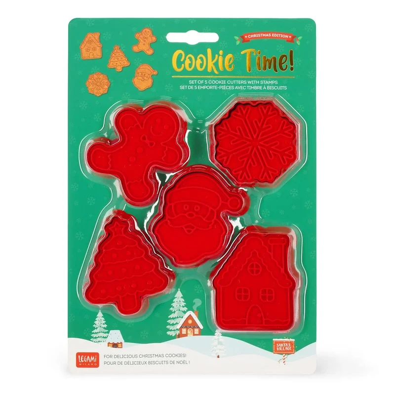SET DI 5 FORMINE PER BISCOTTI CON TIMBRO - COOKIE TIME CHRISTMAS
