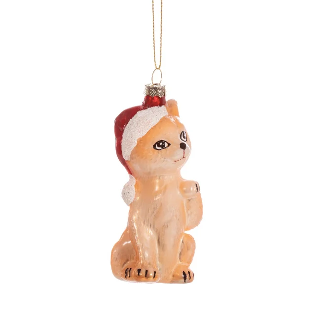 KITTEN WITH HAT SHAPED BAUBLE