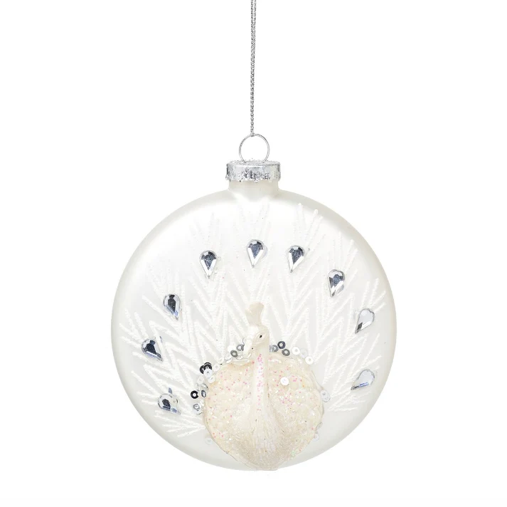 WHITE PEACOCK SHAPED BAUBLE
