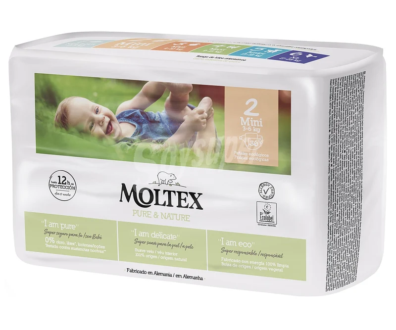 Pannolini monouso in cotone biologico -MOLTEX tg 2(3-6 kg)