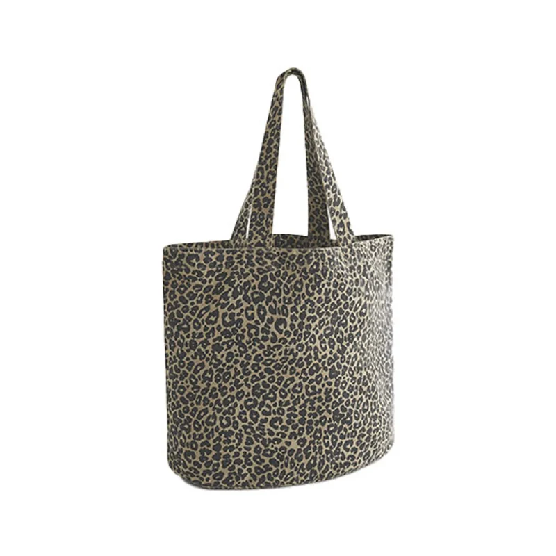 Shopper in canvas con stampa leopardata
