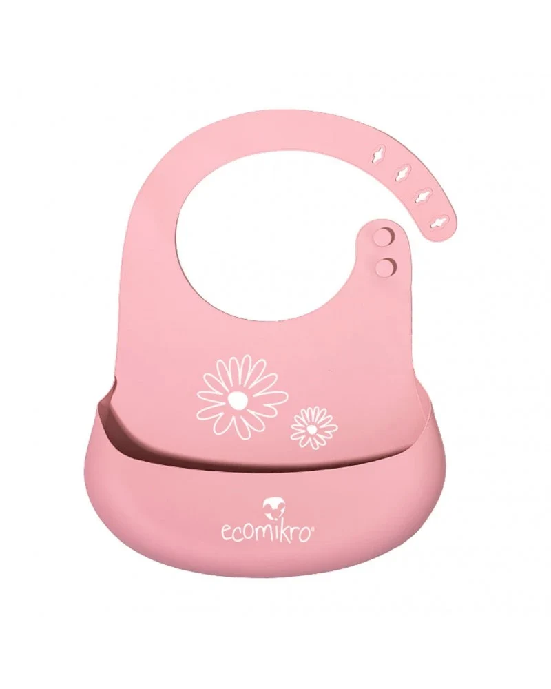 Bavaglino in Silicone con Tasca-fiori rosa