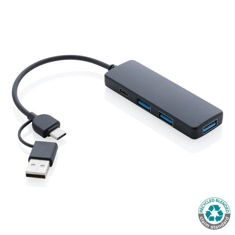 Hub USB RCS in plastica riciclata con doppio ingresso