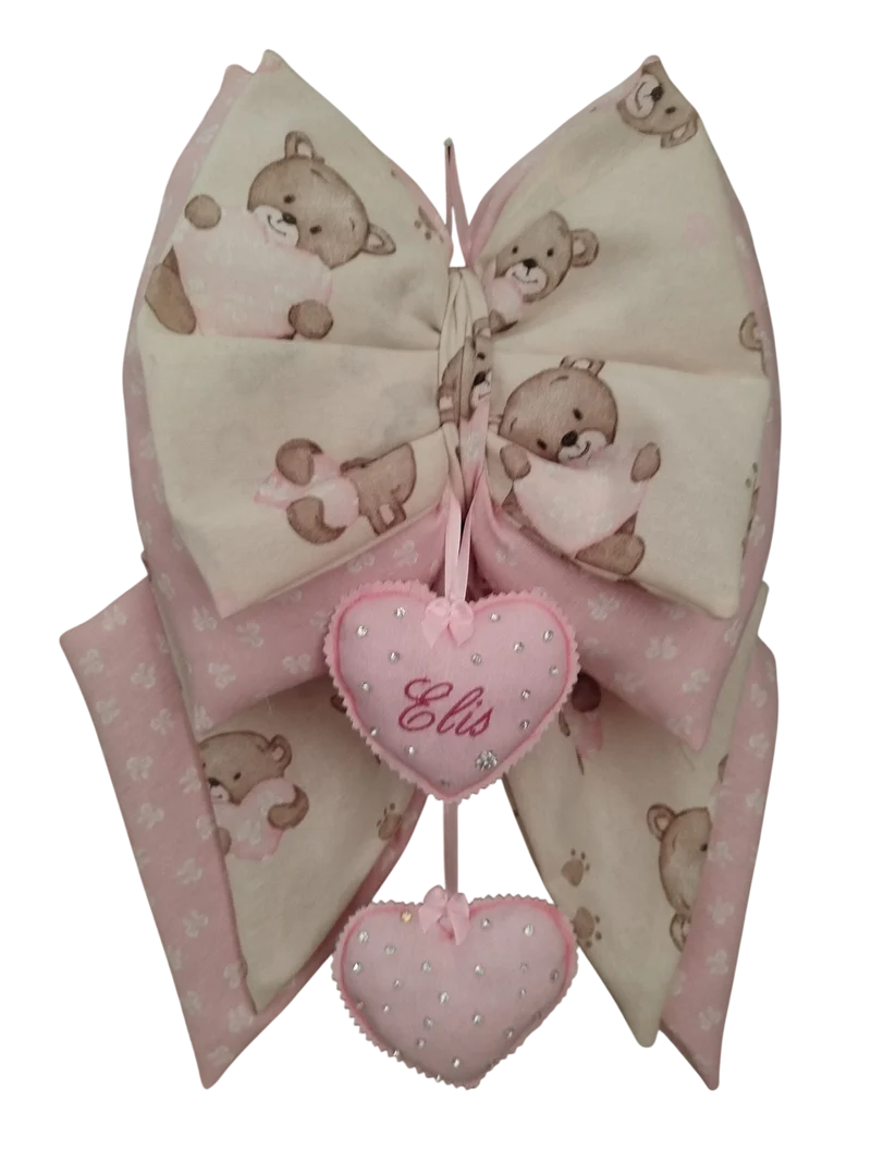 Fiocco Nascita Fantasia con cuori Rosa