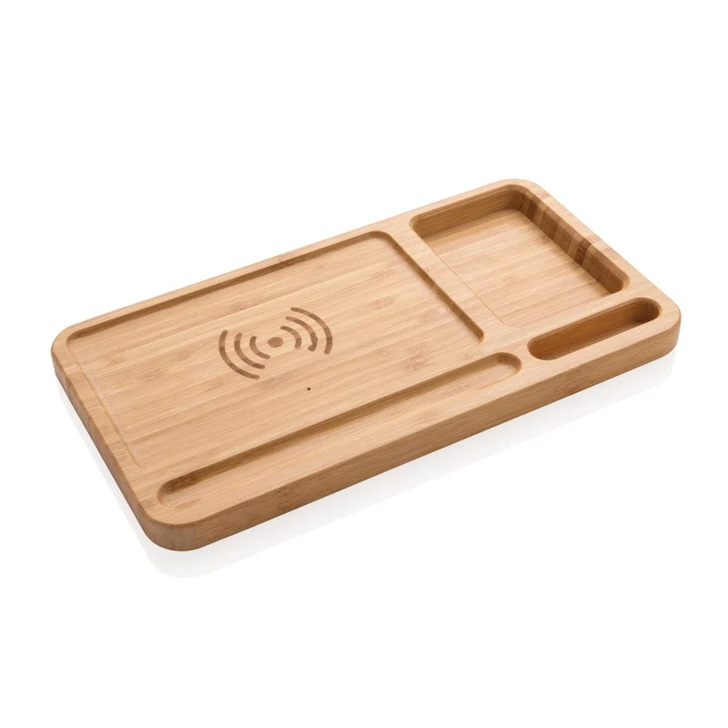 Organizer da scrivania in bambù con caricatore wireless 5 W