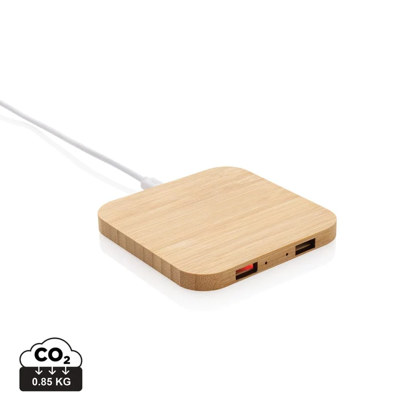 Caricatore wireless 10 W con porte USB in bambù
