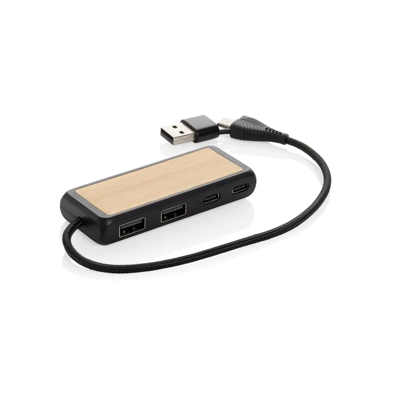 Hub USB doppio input Link in plastica e bambù riciclati