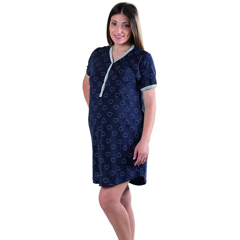 Camicia da Notte Blu a Cuori