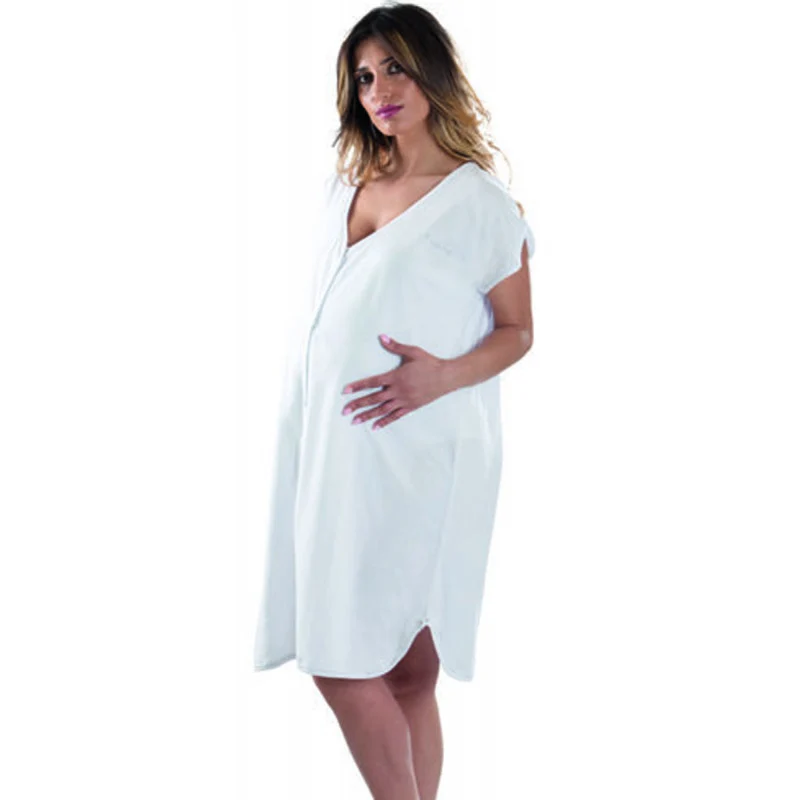 Camicia da Notte Bianca Mezza Manica Aperta Avanti