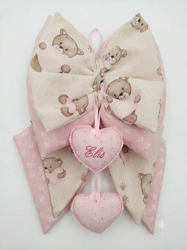 Fiocco Nascita rosa Orso stampato