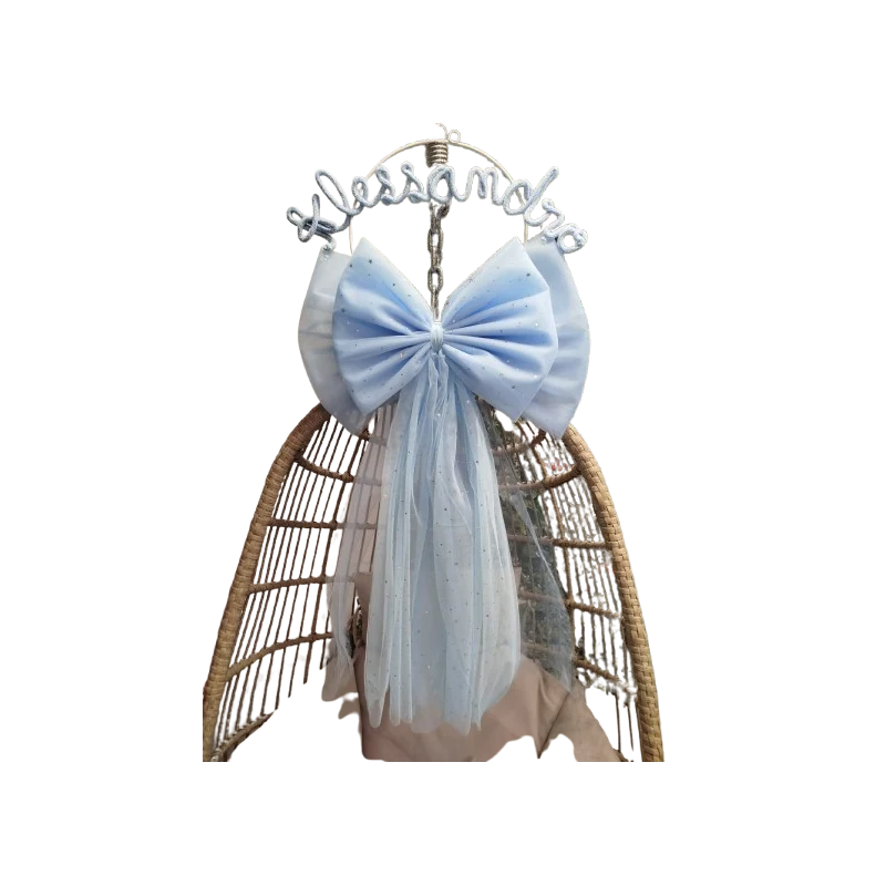 Fiocco Nascita Grande In tulle con Scritta in Tricoton