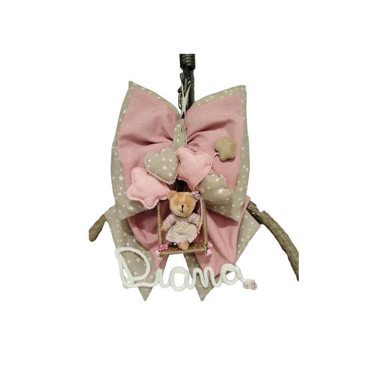 Fiocco Nascita Rosa Orsetto con Altalena