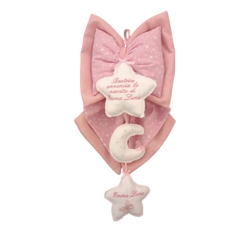 Fiocco Nascita Personalizzato Rosa con stella imbottita