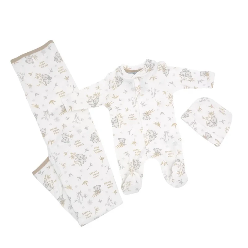 Set neonato 3 pezzi in caldo cotone Beige 0/1 mese