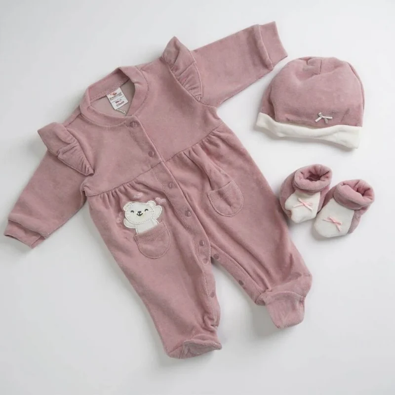 Set Neonato in Ciniglia 3 Pezzi 3/6 Mesi