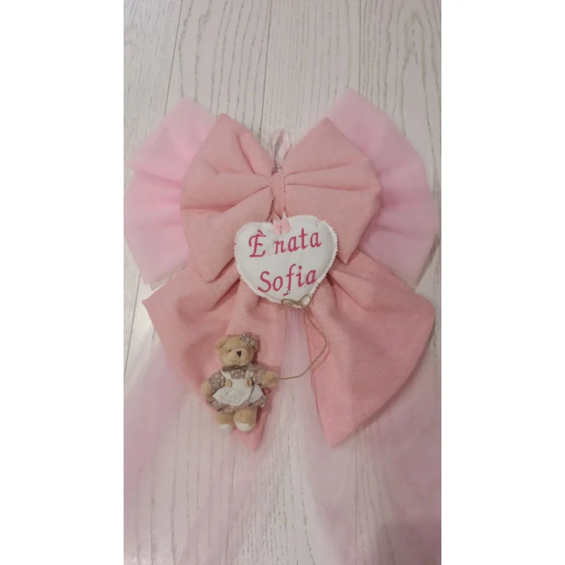 Fiocco Nascita Personalizzabile In Cotone e Tulle