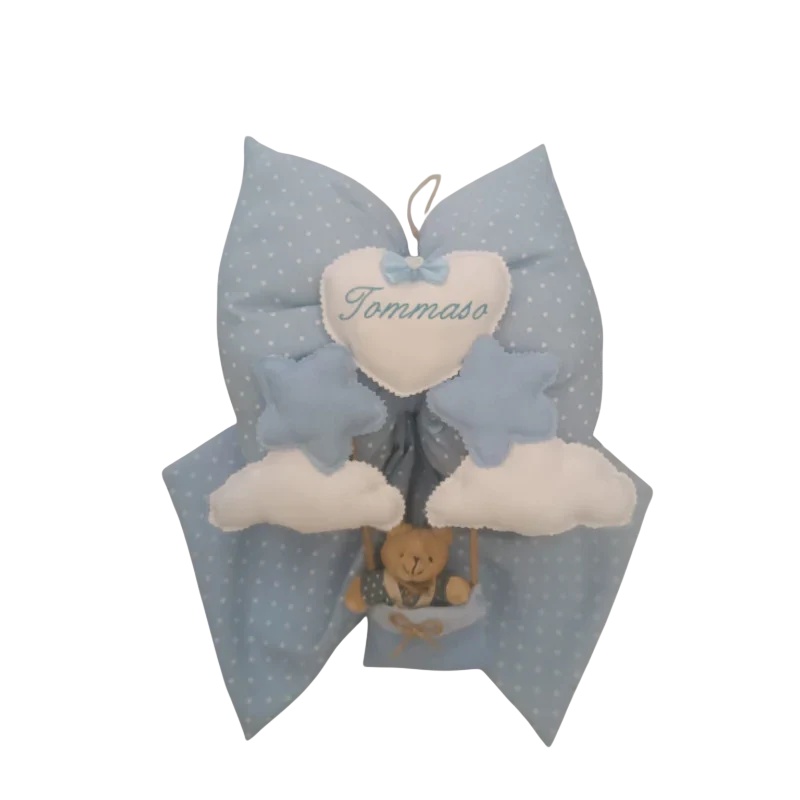 Fiocco Nascita Azzurro Orsetto Nuvola Peluche