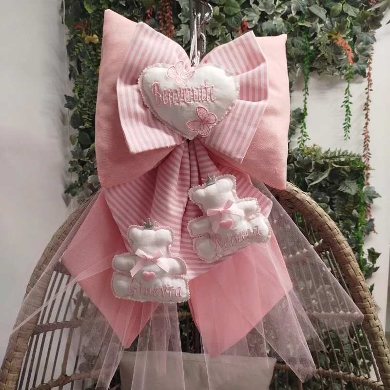 Fiocchi Nascita Gemellare Rosa Artigianale