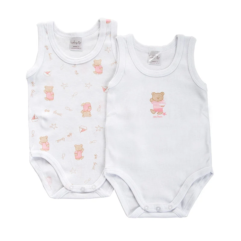 2 Body Neonato a Giro Manica Orsetto Rosa - 24 Mesi
