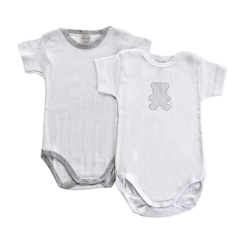 Set 2 Body Neonato a Mezza Manica Pois Grigio - 6 Mesi