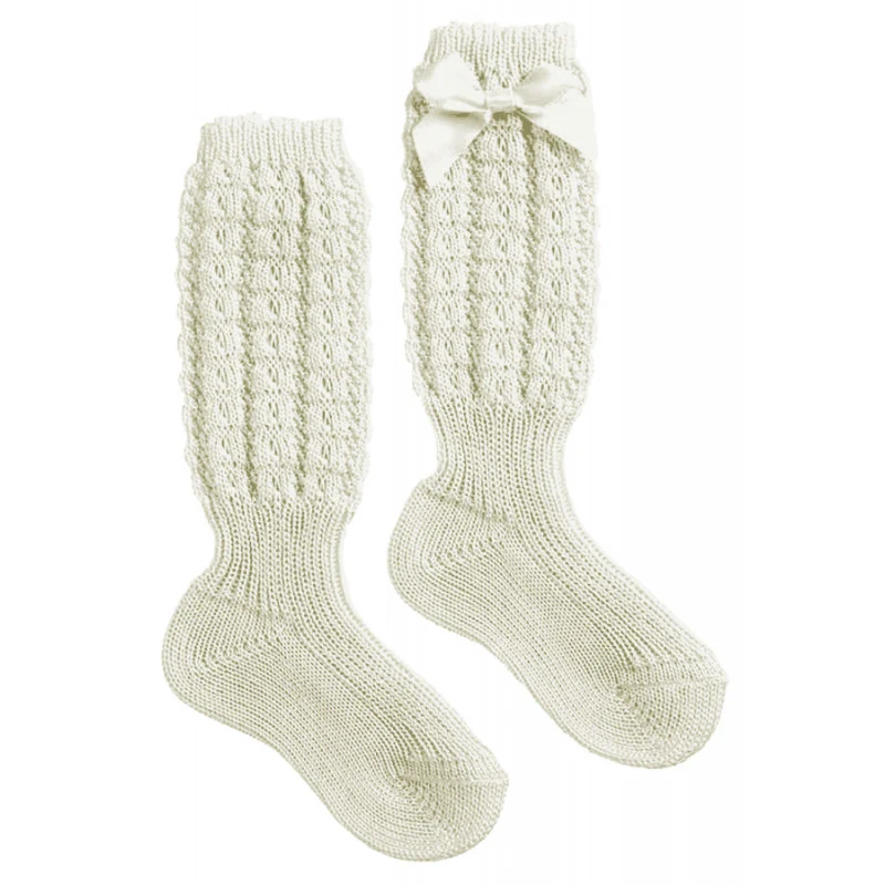 Calzino Lungo in Cotone con Fiocchetto Panna - 23 - 26