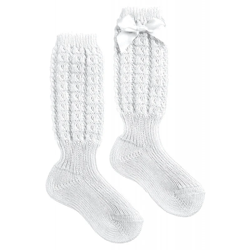 Calzino Lungo in Cotone con Fiocchetto Bianco - 23 - 26