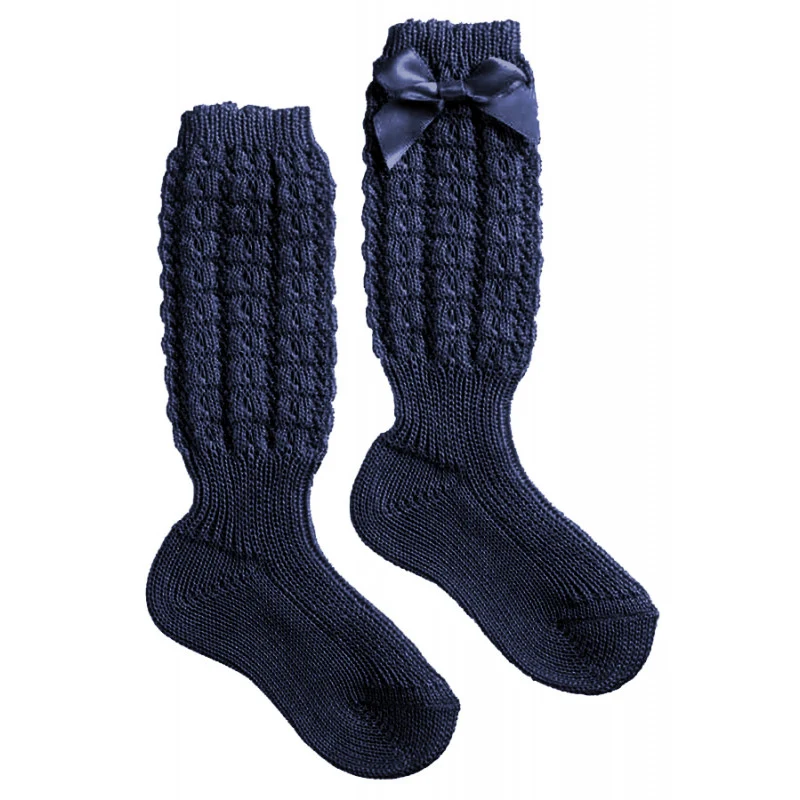 Calzino Lungo in Cotone con Fiocchetto Blu - 16 - 19
