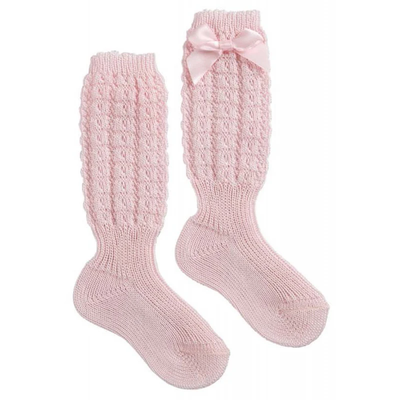 Calzino Lungo in Cotone con Fiocchetto Rosa - 19 - 22