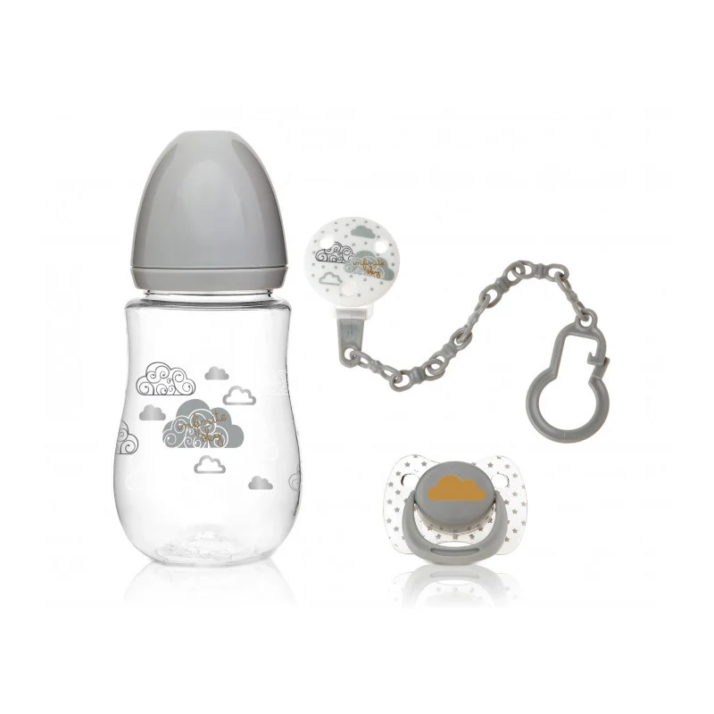 Set Biberon, Ciuccio e Clip - Grigio