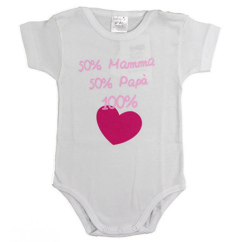 Body Mezza Manica 50% Mamma e 50% Papà Rosa - 3 Mesi