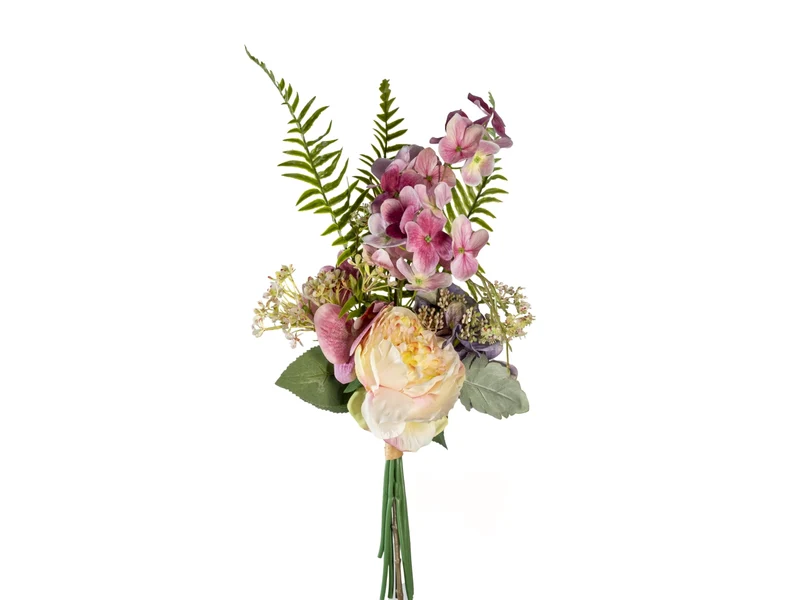 Bouquet primaverile con peonia, ortensia e orchidea rosa crema