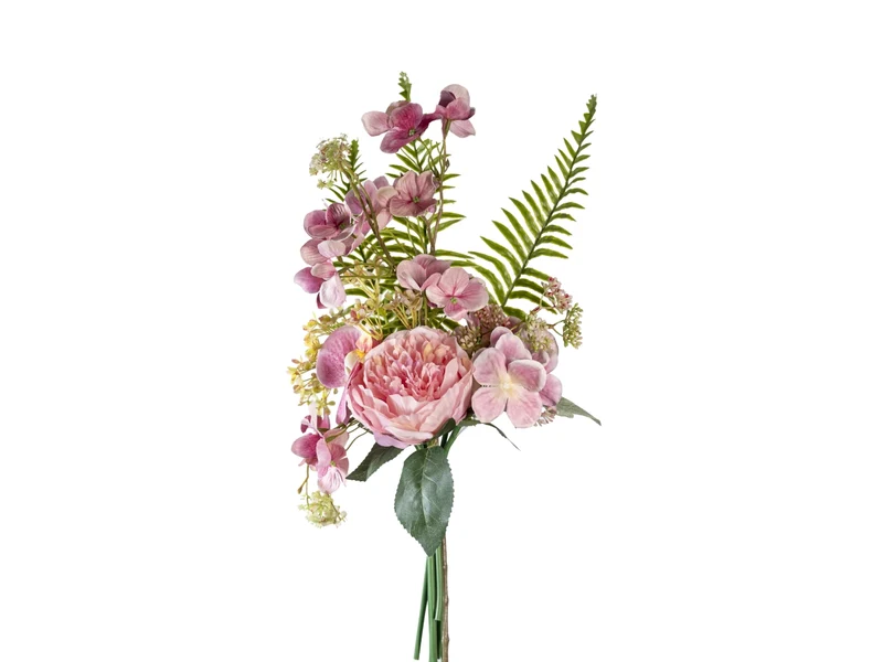 Bouquet primaverile con peonia, ortensia e orchidea rosa
