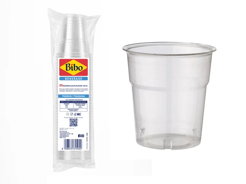 Bicchiere Glass trasparente in plastica da 100cc in confezione da 50 bicchieri