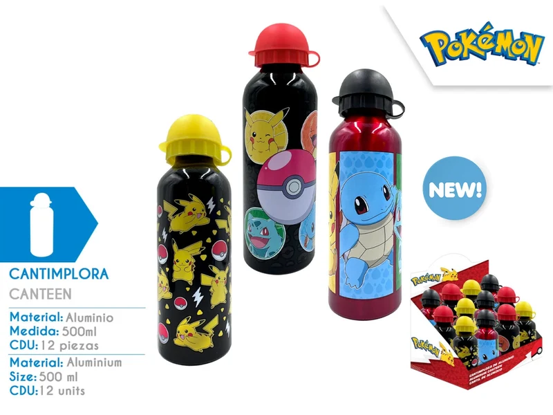 Pokemon borraccia in alluminio 500ml in 3 assortimenti