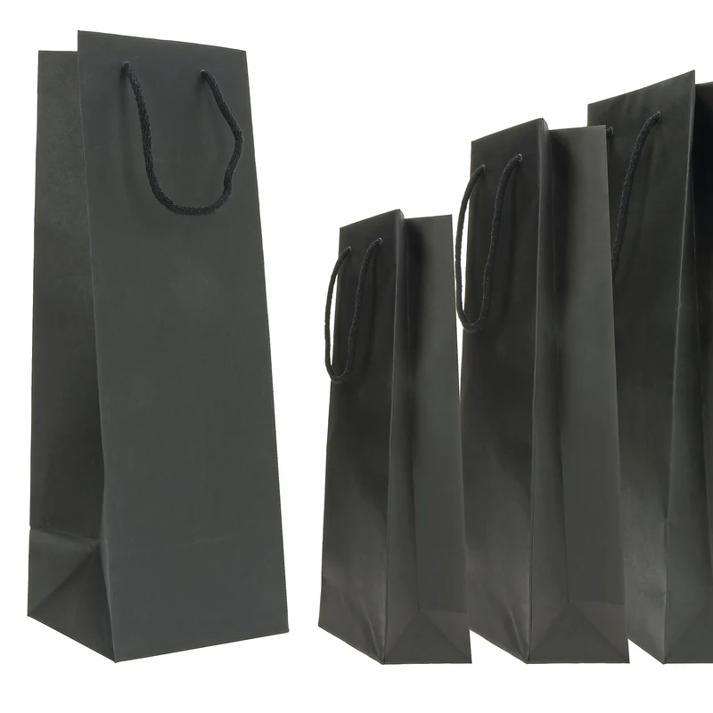 Borse Porta Bottiglia Barolo in Carta Kraft Nera 15 x 15 x 45 cm - 10 pezzi