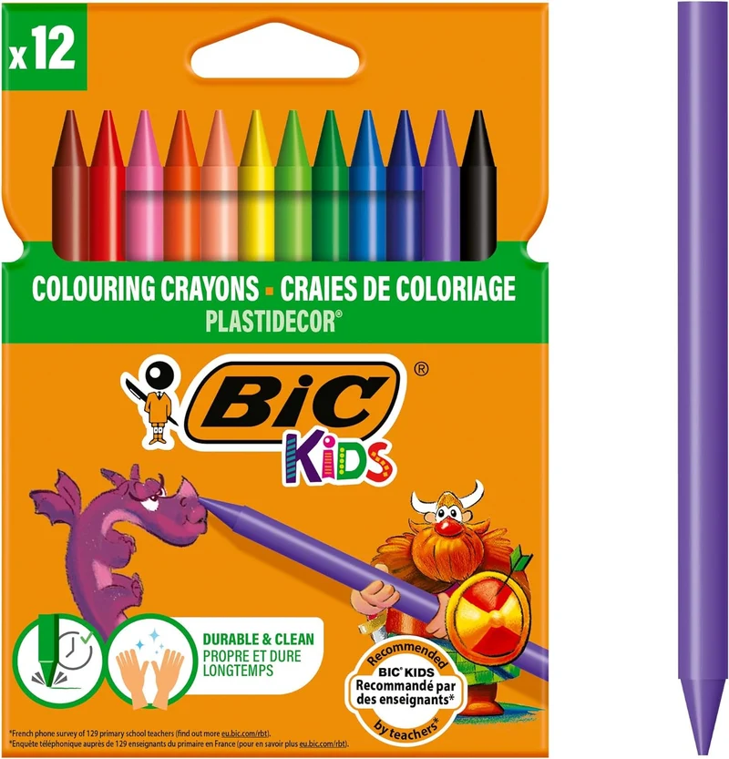Pastelli a Cera BIC Kids Plastidecor - 12 colori